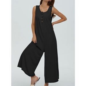 Halara Black Ribbed Wide Leg Sleeveless Jumpsuit Relaxed Fit Size XS NWT